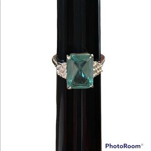 Simulated Diamond & Blue Topaz Silver Ring